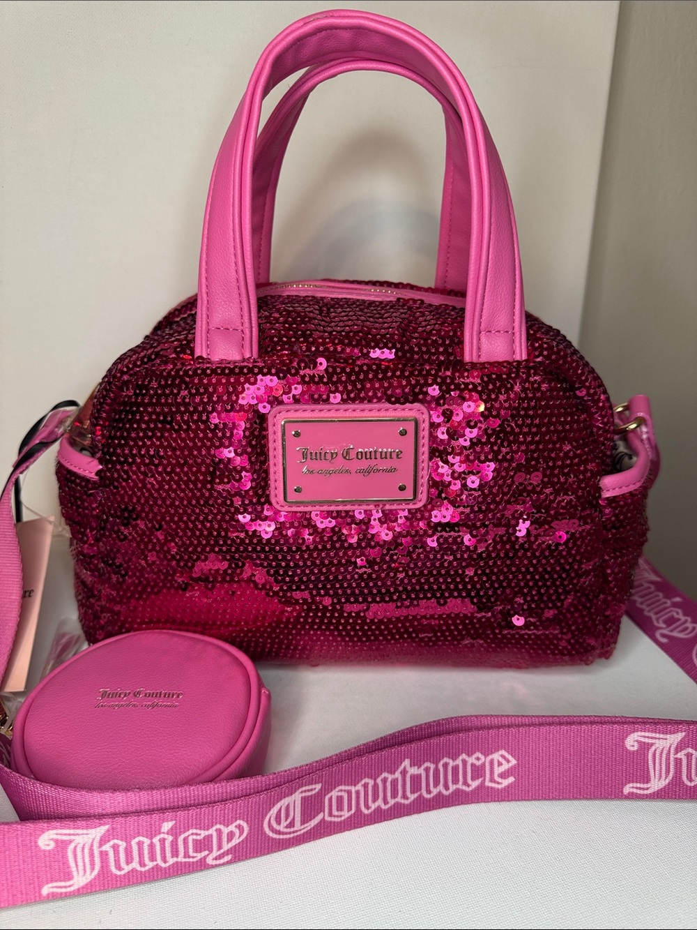Juicy Couture Cari Pink Sequin Satchel Bag & Coin Purse Set